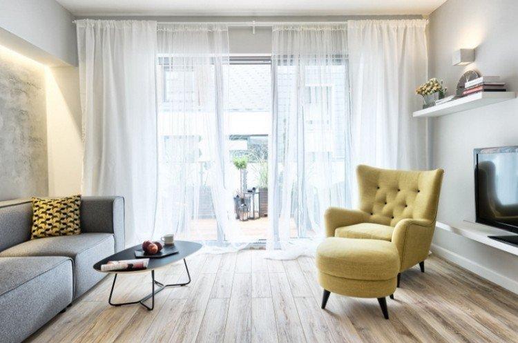 Прозрачные шторы в гостиную в современном стиле