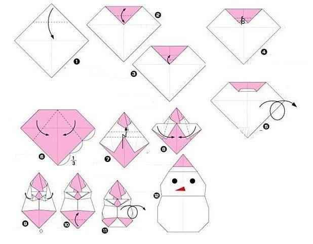Оригами снеговик из бумаги своими руками
