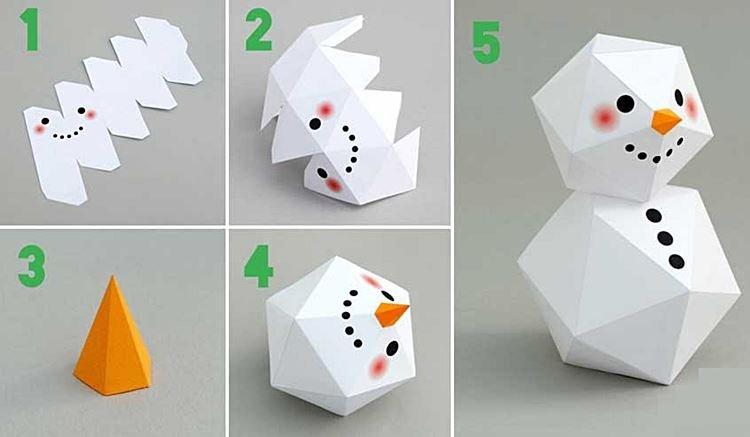 Объемный снеговик из бумаги своими руками