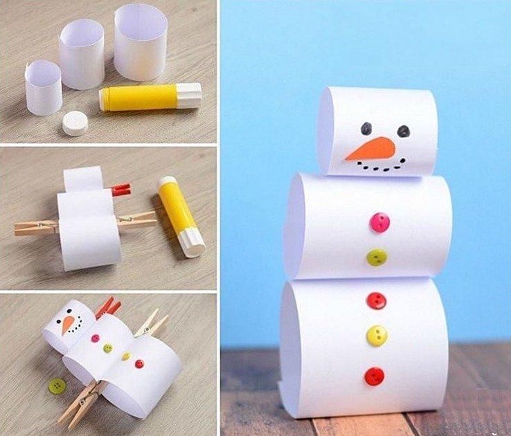 Снеговик из бумажных цилиндров своими руками