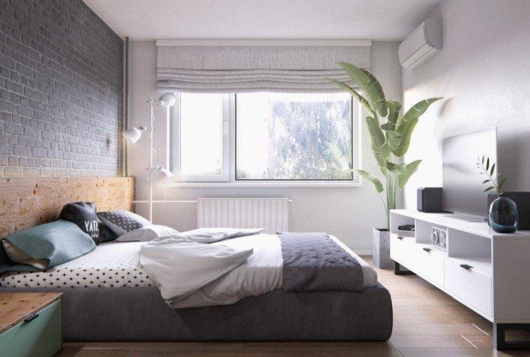 Серая спальня в скандинавском стиле - Дизайн интерьера