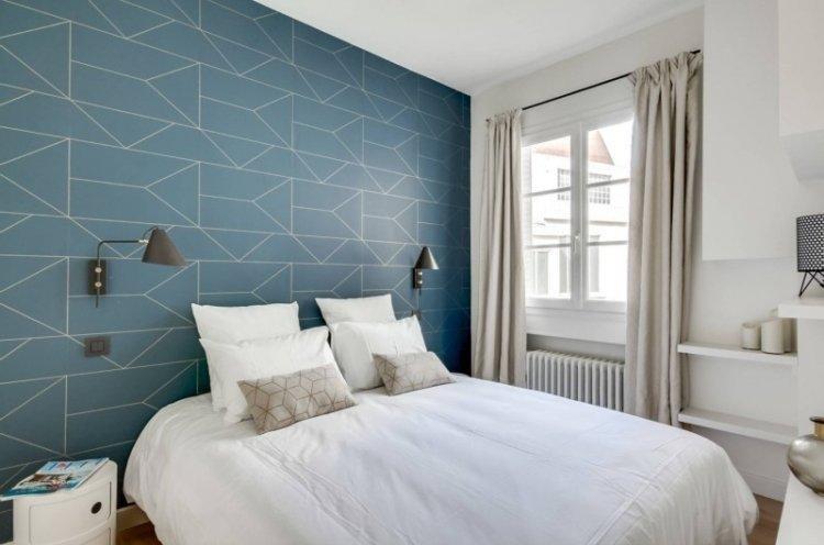 Синяя спальня в скандинавском стиле - Дизайн интерьера