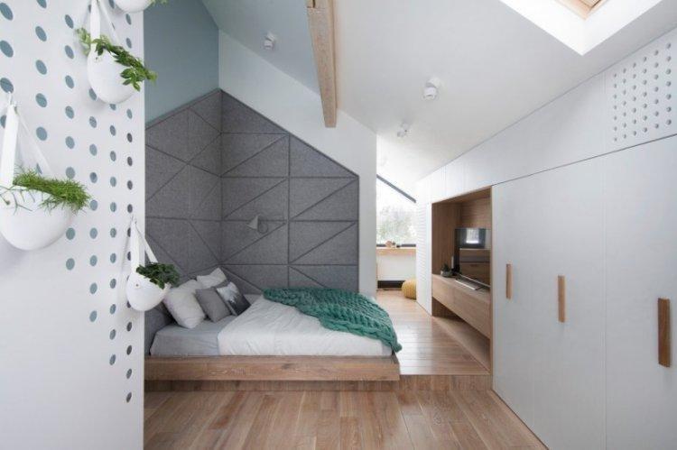 Спальня на мансарде в скандинавском стиле - дизайн интерьера фото