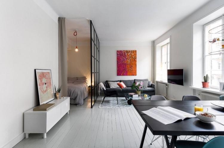 Спальня-гостиная в скандинавском стиле - дизайн интерьера фото