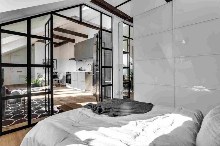 Стеклянные перегородки в спальне - Дизайн интерьера