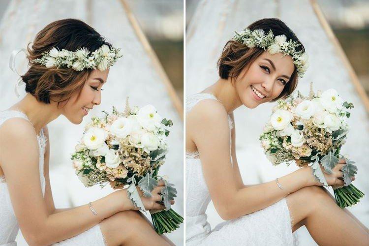 Прическа с цветочным венком - Свадебные прически на короткие волосы