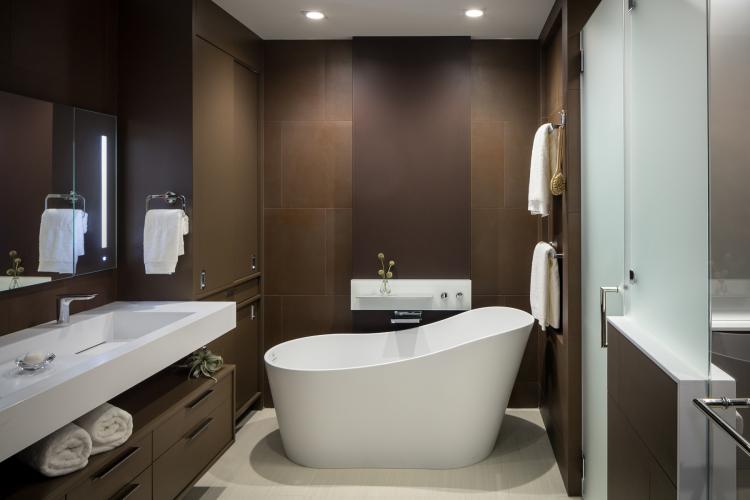 Коричневая ванная комната в современном стиле - Дизайн интерьера