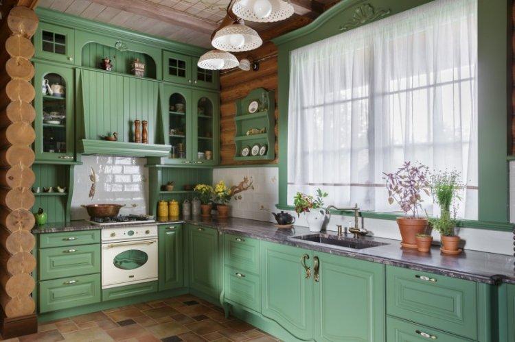 Зеленый цвет в интерьере кухни - дизайн фото
