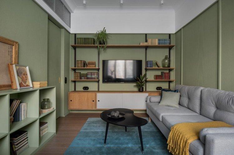 Зеленый цвет в интерьере гостиной - дизайн фото