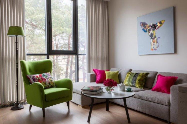 Зеленый цвет в интерьере гостиной - дизайн фото