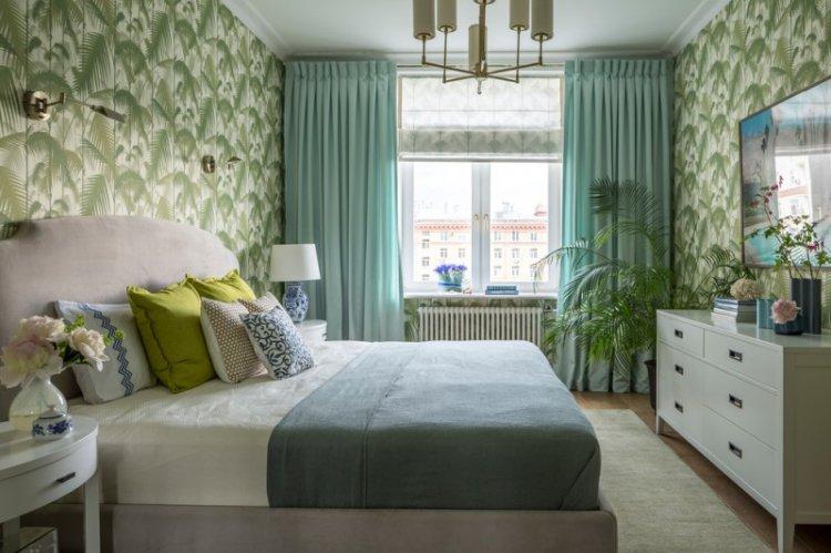 Зеленый цвет в интерьере спальни - дизайн фото