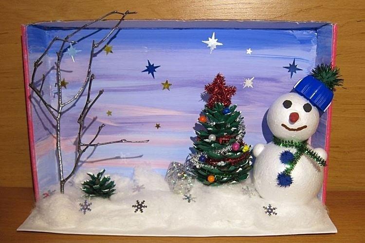 Снеговик в картонном домике - Зимние поделки в детский садик своими руками