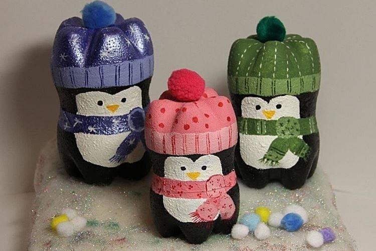 Пингвины из пластиковых бутылок - Зимние поделки в детский садик своими руками