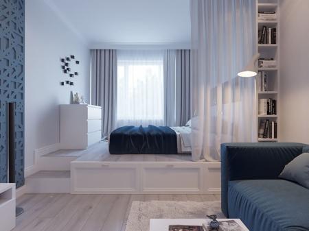 Дизайн комнаты со спальным местом и гостиной
