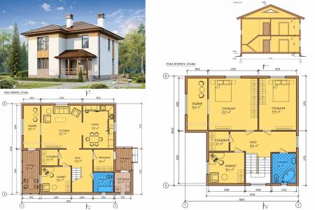 Двухэтажные дома проекты фото небольшие с планом