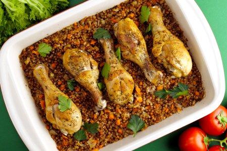 Куриные ножки с гречкой в духовке – простой рецепт пошагово