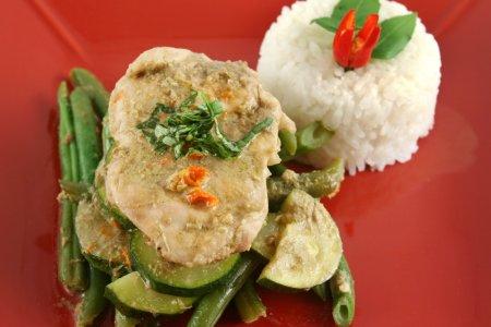 Тушеная курица с кабачками и овощами на сковороде