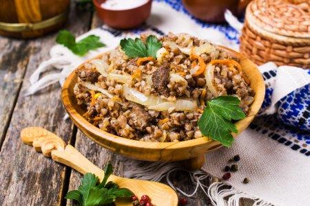 Плов из гречки с мясом в казане – вкусный рецепт пошагово