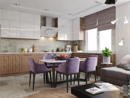 Дизайн кухни-гостиной «Achromatic & Color»