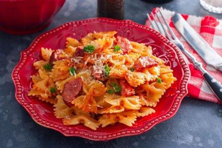 Макароны с сыром и колбасой фото