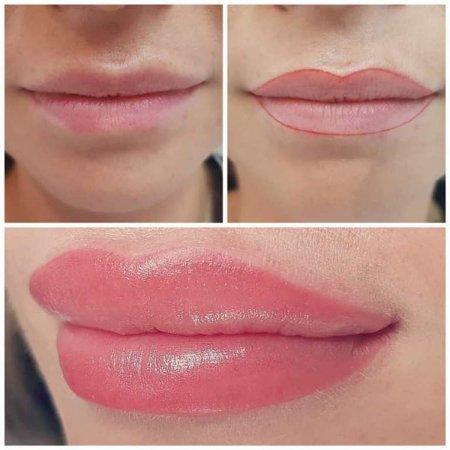 Перманентный макияж на тонкие губы до и после фото